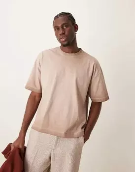 Футболка свободного кроя с пигментным крашением в бежевом цвете ASOS DESIGN