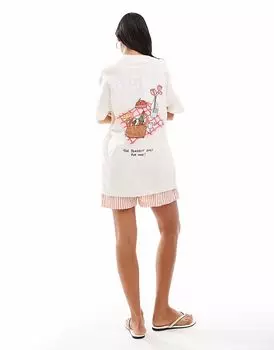 Футболка свободного кроя с принтом для пикника Miss Selfridge в натуральном цвете