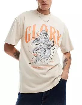 Футболка свободного кроя с принтом Glory Angel бежевого цвета Sixth June