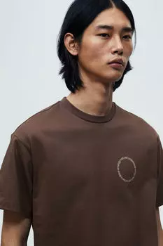 Футболка свободного кроя с принтом H&M, коричневый