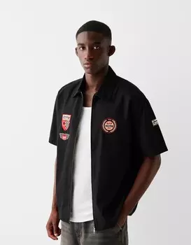 Футболка свободного кроя с принтом и короткими рукавами Bershka, черный