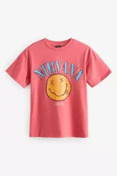 Футболка свободного кроя с принтом Nirvana, 100% хлопок (3 16 лет) Next, красный