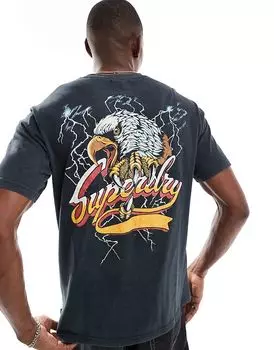 Футболка свободного кроя с принтом рок-рока и средней линией спины черного цвета Superdry