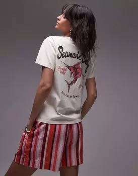 Футболка свободного кроя с принтом Seamans Bay на спине цвета экрю от Topshop