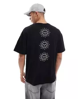 Футболка свободного кроя с принтом «солнце на спине» черного цвета Jack & Jones