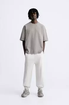 Футболка свободного кроя с рифами ZARA, темно-серый