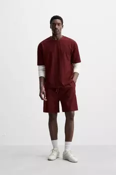 Футболка свободного кроя с текстурой ZARA, средне-красный