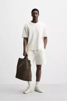 Футболка свободного кроя с текстурой ZARA, устрично-белый