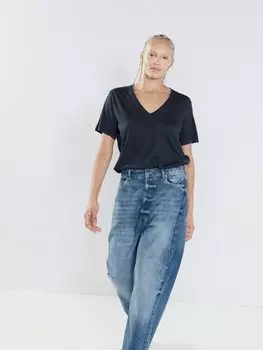 Футболка свободного кроя с v-образным вырезом из смесового хлопка Raey, синий