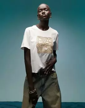 Футболка свободного кроя с вышитым логотипом BIMBA Y LOLA цвета слоновой кости