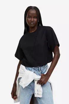 Футболка свободного кроя с вышивкой H&M, черный