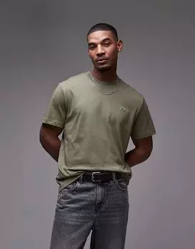 Футболка свободного кроя средней плотности цвета хаки Lacoste