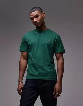 Футболка свободного кроя средней плотности темно-зеленого цвета Lacoste