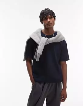 Футболка свободного кроя темно-синего цвета Topman