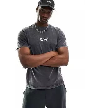 Футболка свободного кроя Tokyo Acid Washed в угольно-сером цвете Another Influence