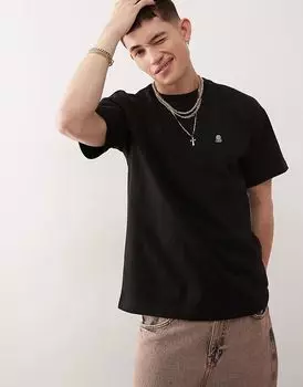 Футболка свободного кроя Trooper с вышивкой DD peace спереди черного цвета Dr Denim