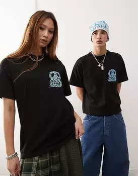 Футболка свободного кроя Trooper унисекс с принтом DD Peace спереди черного цвета Dr Denim