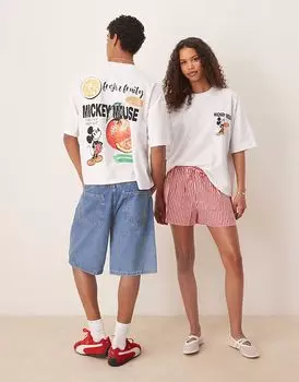 Футболка свободного кроя унисекс ASOS DESIGN Disney oversize с принтом фруктов Микки Мауса белого цвета