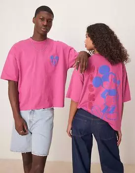 Футболка свободного кроя унисекс ASOS DESIGN Disney с принтом Микки Мауса розового цвета