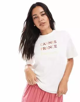 Футболка свободного кроя Vero Moda с вышивкой «Канны» белого цвета