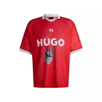 Футболка свободного кроя в футбольном стиле из сетки с сезонным принтом HUGO, светло-розовый