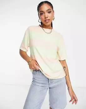 Футболка свободного кроя в персиково-зеленую полоску ASOS DESIGN