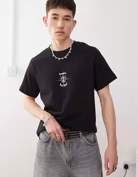 Футболка свободного кроя Weekday с графическим принтом серф-шопа черного цвета