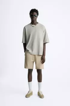 Футболка свободного кроя ZARA, серо-коричневый