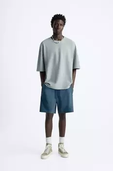 Футболка свободного кроя ZARA, сине-серый