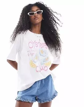 Футболка свободного покроя из потертого материала белого цвета с графическим принтом Oyster Threadbare