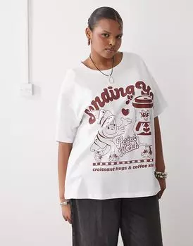 Футболка свободного покроя Noisy May Curve с принтом белого кофе