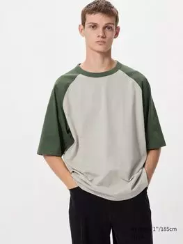 Футболка свободного покроя с цветными блоками (реглан) Uniqlo, зеленый
