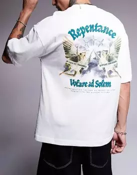 Футболка свободного покроя с надписью «Раскаяние» белого цвета River Island