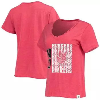 Футболка свободного покроя с v-образным вырезом Women's League Collegiate Wear Heathered Scarlet Nebraska Huskers Burnout