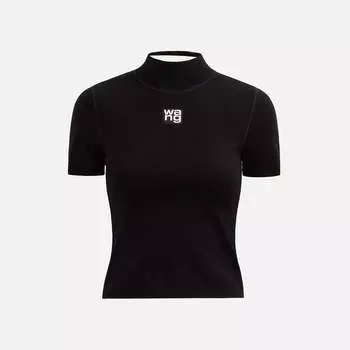 Футболка T by Alexander Wang Foundation Bodycon Mock Neck Top with Logo Patch -, черный