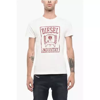 Футболка T-DIEGOR-E10 из хлопка с круглым вырезом и бархатным логотипом Diesel, White