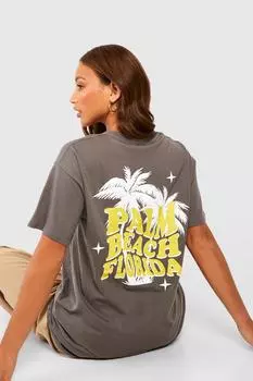 Футболка tall palm beach florida Boohoo, угольный