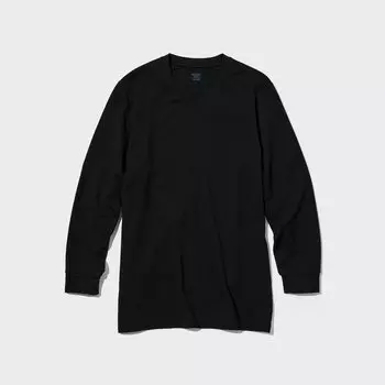 Футболка теплая Uniqlo Heattech с круглым вырезом, черный