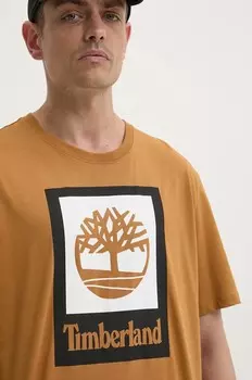 Футболка Timberland из хлопка, коричневый