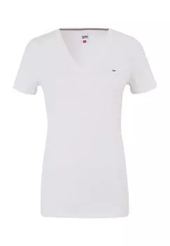 Футболка TJW, стрейч, V-образный вырез, женская TOMMY Jeans, цвет Ybr White