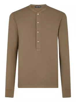 Футболка TOM FORD в рубчик с пуговицами, коричневый