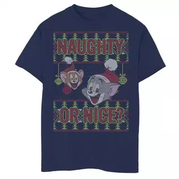 Футболка Tom & Jerry с графическим рисунком «Naughty Or Nice Holiday» для мальчиков 8–20 лет Licensed Character