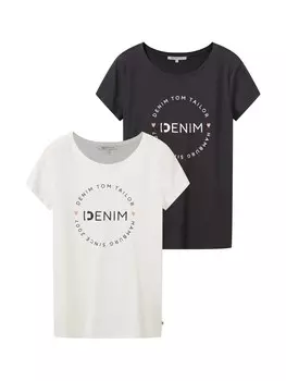 Футболка TOM TAILOR DENIM, антрацит/натуральный белый