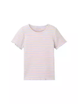 Футболка TOM TAILOR, полосатая, с закругленными краями, цвет Peach Lilac Sripe