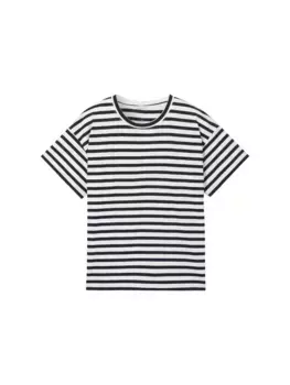 Футболка TOM TAILOR с фирменной этикеткой, цвет Simple Navy White Stripe