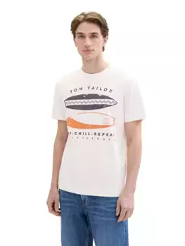 Футболка TOM TAILOR с классным принтом спереди, цвет White Fine Stripe