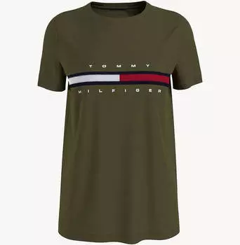 Футболка Tommy Hilfiger Flag Stripe Logo, темно-зеленый