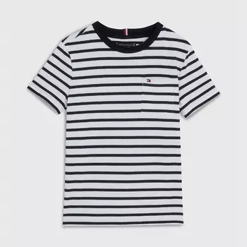 Футболка Tommy Hilfiger Kids' Breton Stripe Pocket, белый/черный
