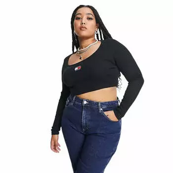 Футболка Tommy Hilfiger Plus Flag Logo Long Sleeve Rib, черный