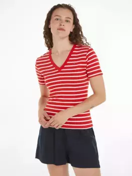 Футболка Tommy Hilfiger с вышитым логотипом, цвет Fierce Red/Ecru